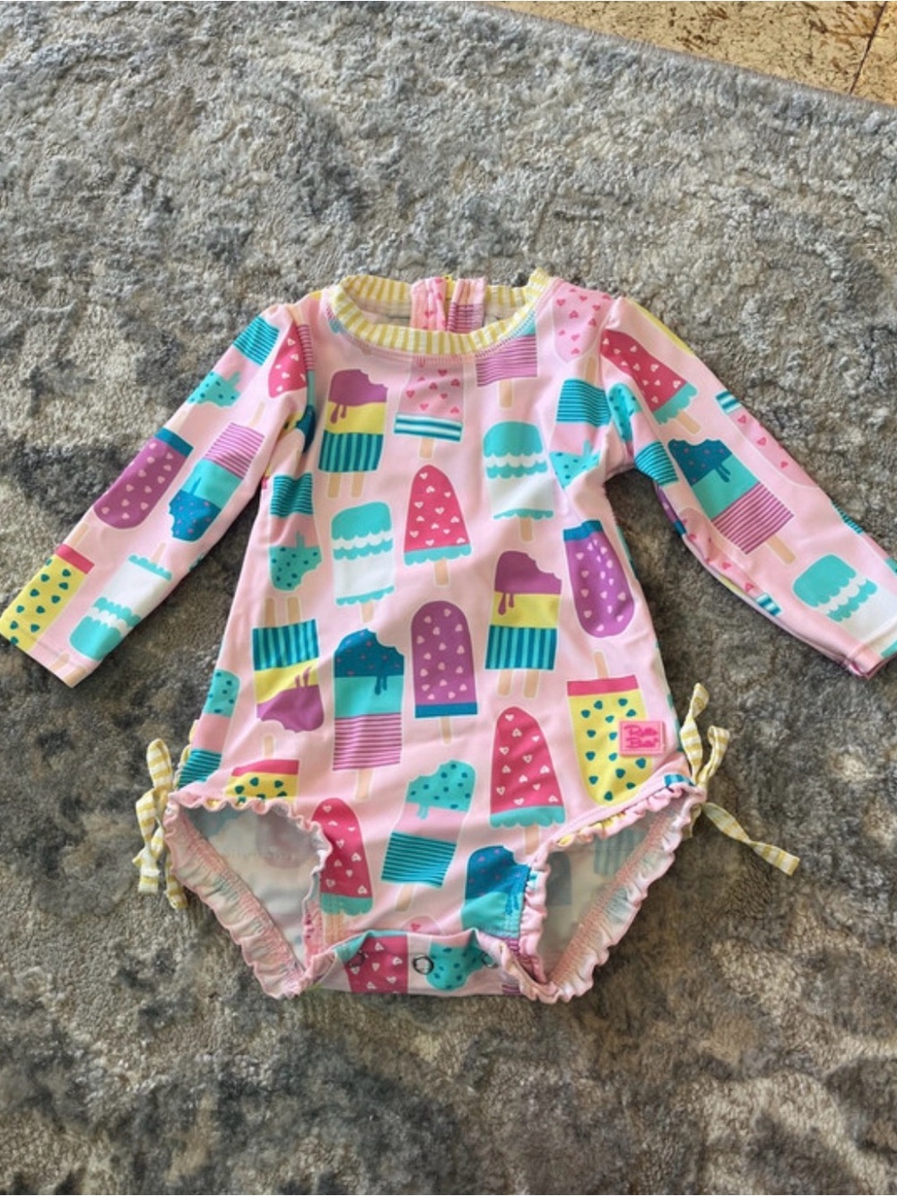 Ruffle Butts Pink Popsicle Print Long-Sleeve One-Piece